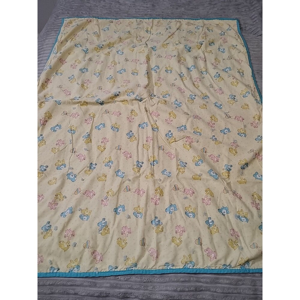 Vintage Handmade Care Bear Baby Or Toddler Girl Blanket Comforter 42x31 Inches.